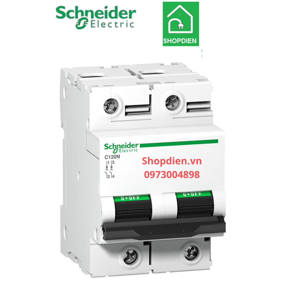 A9N18362 Schneider MCB 2P 100A 10KA Acti9 C120N Aptomat Cầu dao tự động