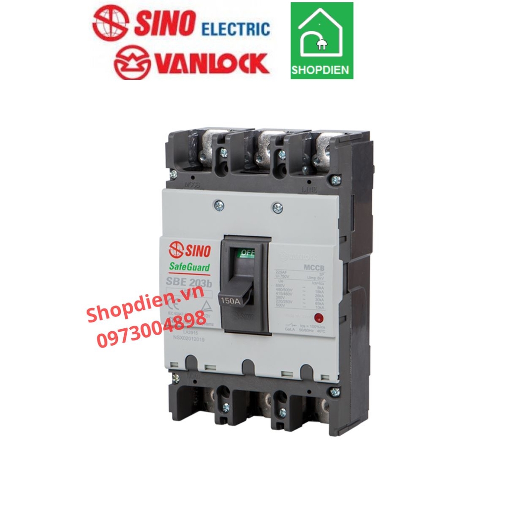 SBE202b/125 Sino Vanlock MCCB 2P 125A 65KA Aptomat cầu dao tự động