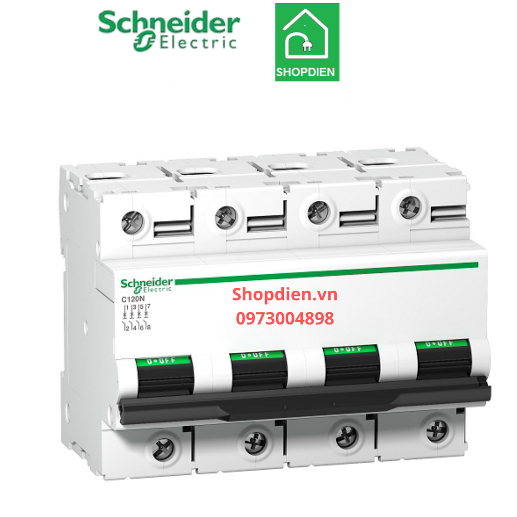 A9N18376 Schneider MCB 4P 125A 10KA C120N Acti9 Aptomat Cầu dao tự động