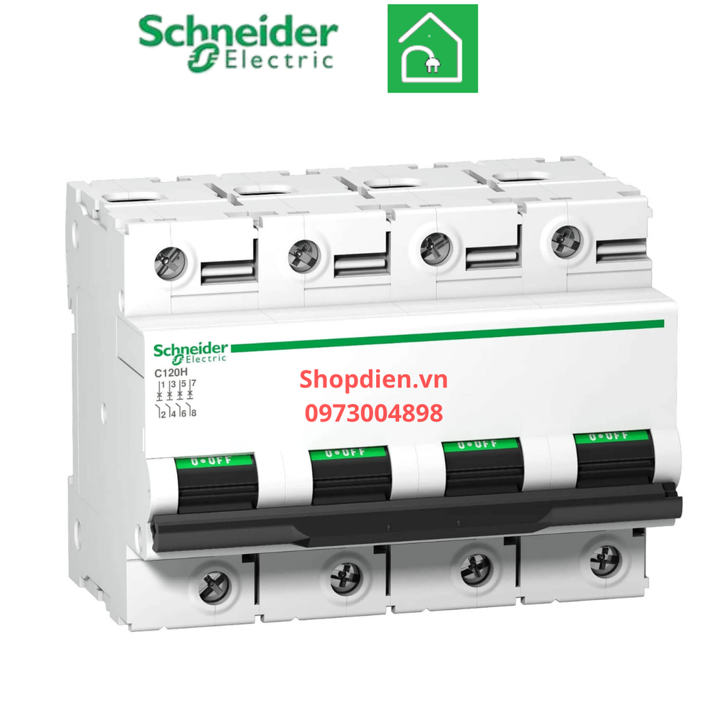 Aptomat Cầu dao tự động MCB 4P 80A 15KA Schneider Acti9 C120N A9N18479