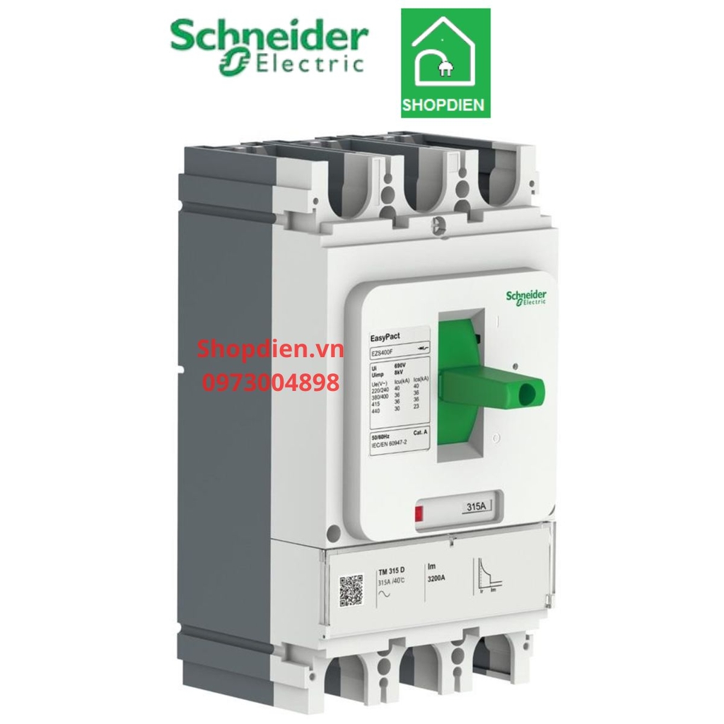 Aptomat Cầu dao tự động MCCB 3P 350A 36KA EZS400F Easypact Schneider EZS400F3350
