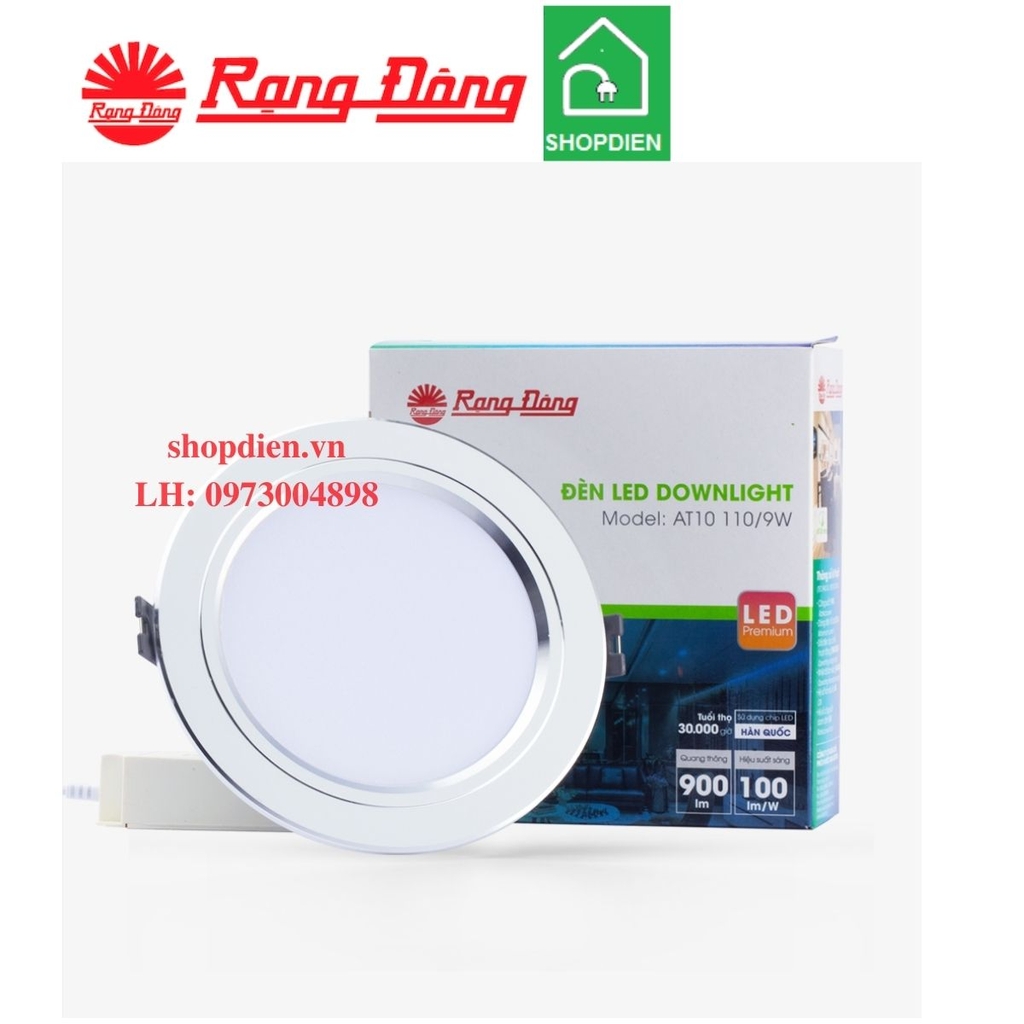 AT10 110/9W Rạng Đông Đèn downlight âm trần 9W D110 viền bạc