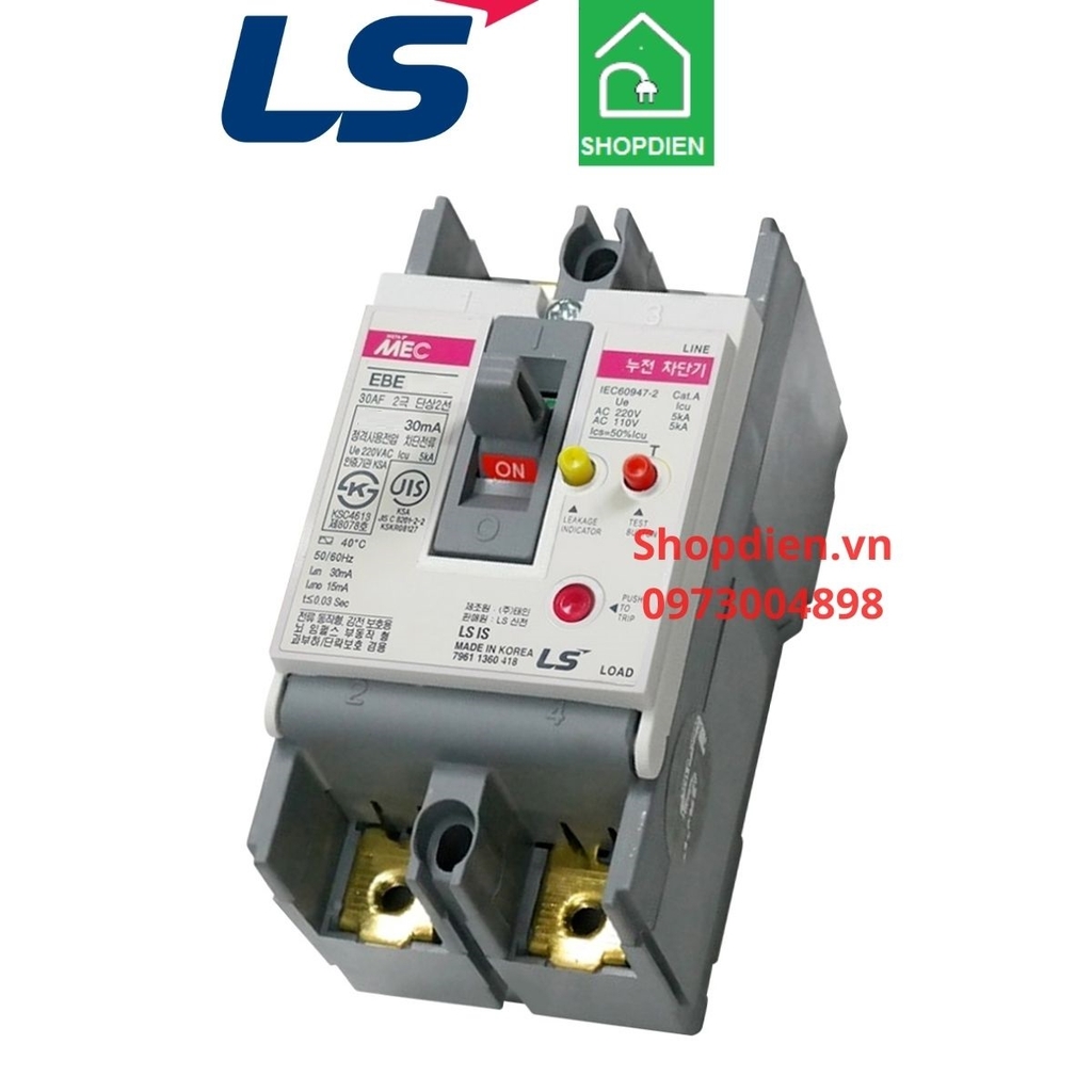 EBE102Fb LS ELCB 2P 75A 30mA Aptomat chống rò chống giật điện