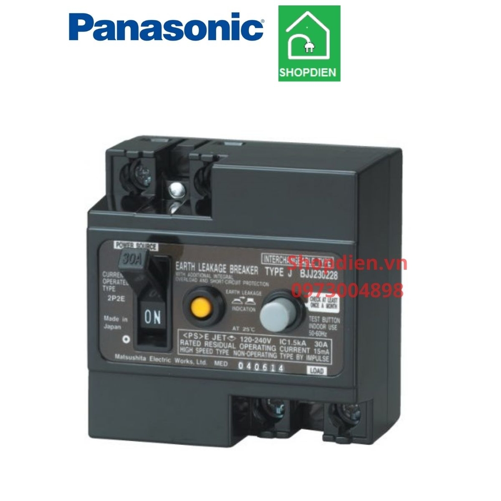 BJJ23032-8 Panasonic Cầu dao chống rò điện CB 2P2E 30A 30mA