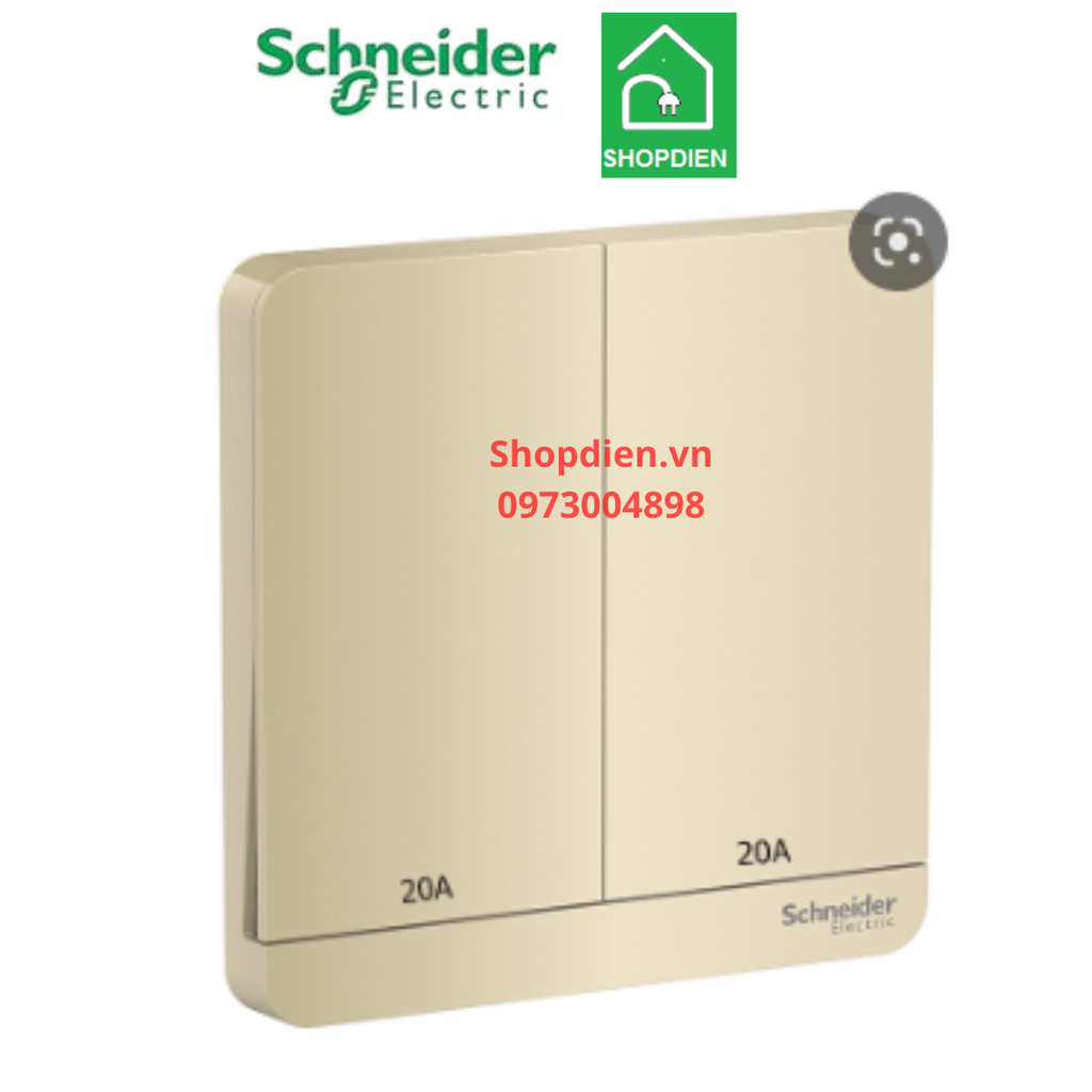 Bộ công tắc bình nóng lạnh đôi 2 cực 20A Schneider AvatarOn E8332D20N_WG_G19  Màu vàng ánh kim Vuông