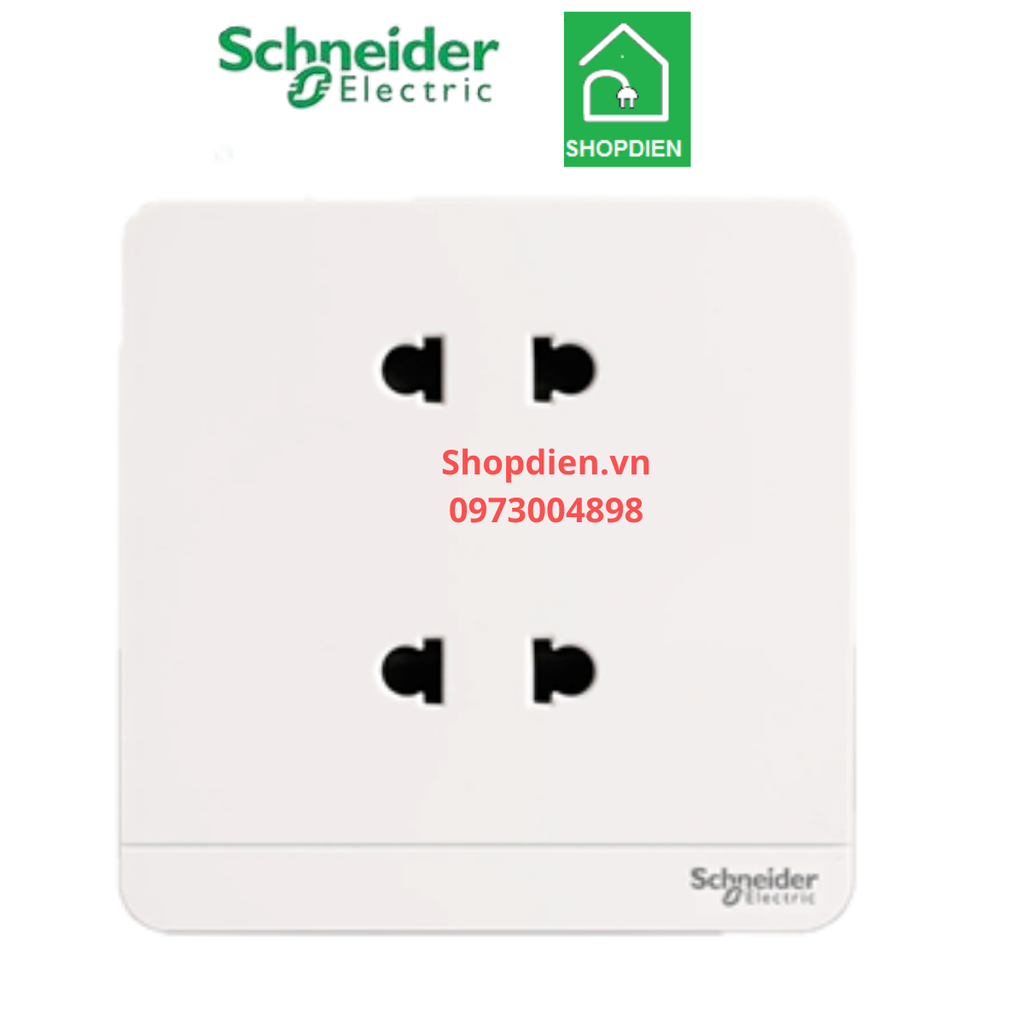 Bộ ổ cắm đôi 2 chân 10A Schneider AvatarOn Màu trắng Vuông E83426U2_WE_G19