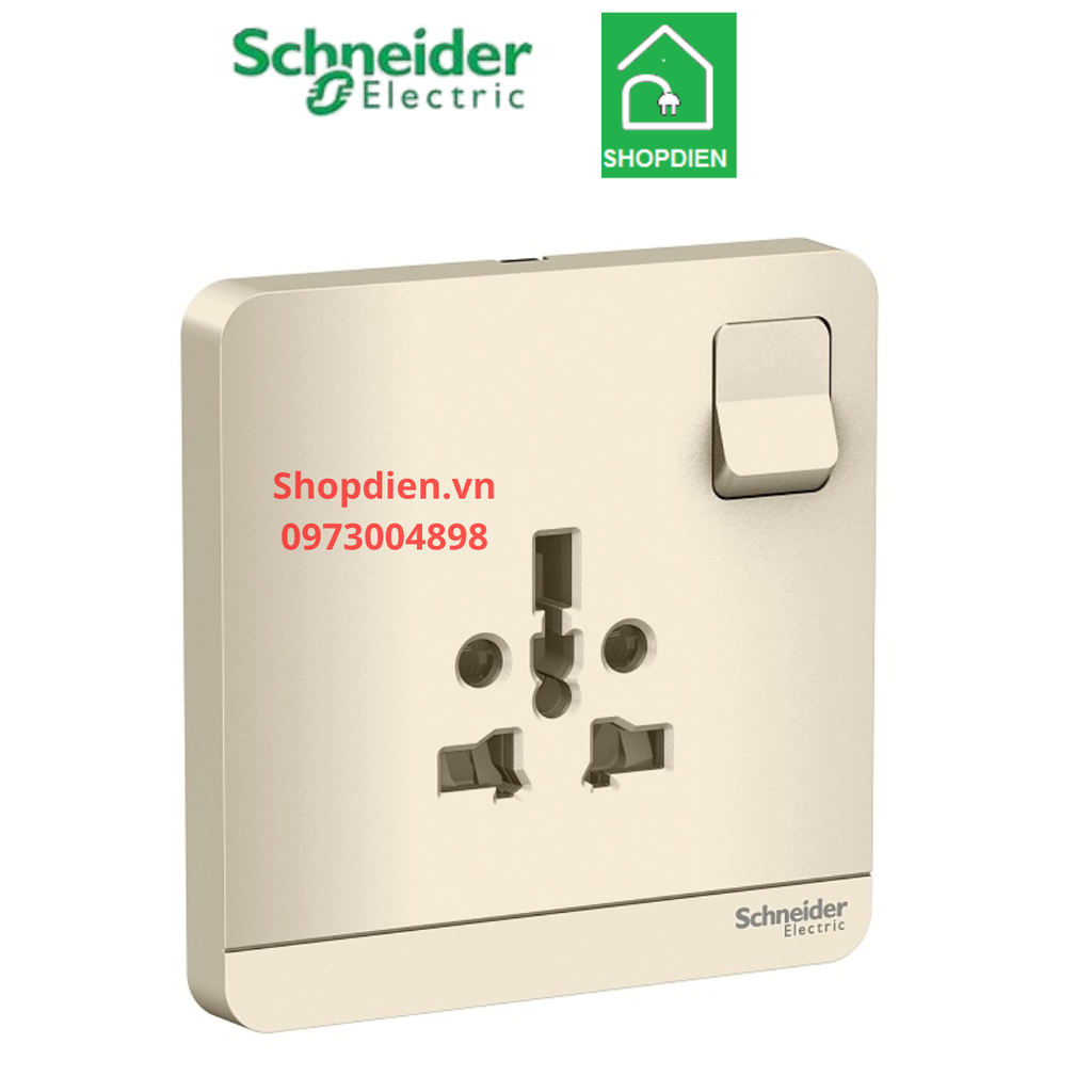 Bộ ổ cắm đơn đa năng 16A có công tắc Schneider AvatarOn E8315TS_WG_G19 Màu vàng ánh kim Vuông