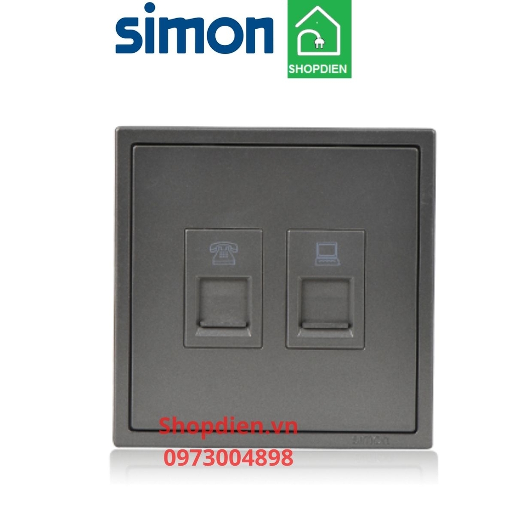 Bộ ổ cắm mạng và ổ điện thoại SIMON i7 màu ghi xám 705229-61