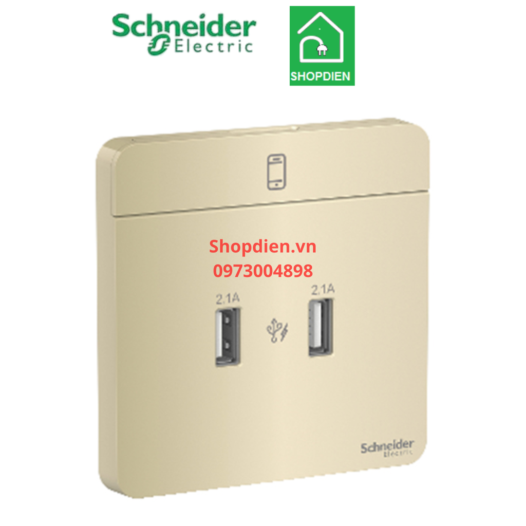 Ổ cắm sạc USB đôi Schneider AvatarOn E8332USB_WG_G19 Màu vàng ánh kim
