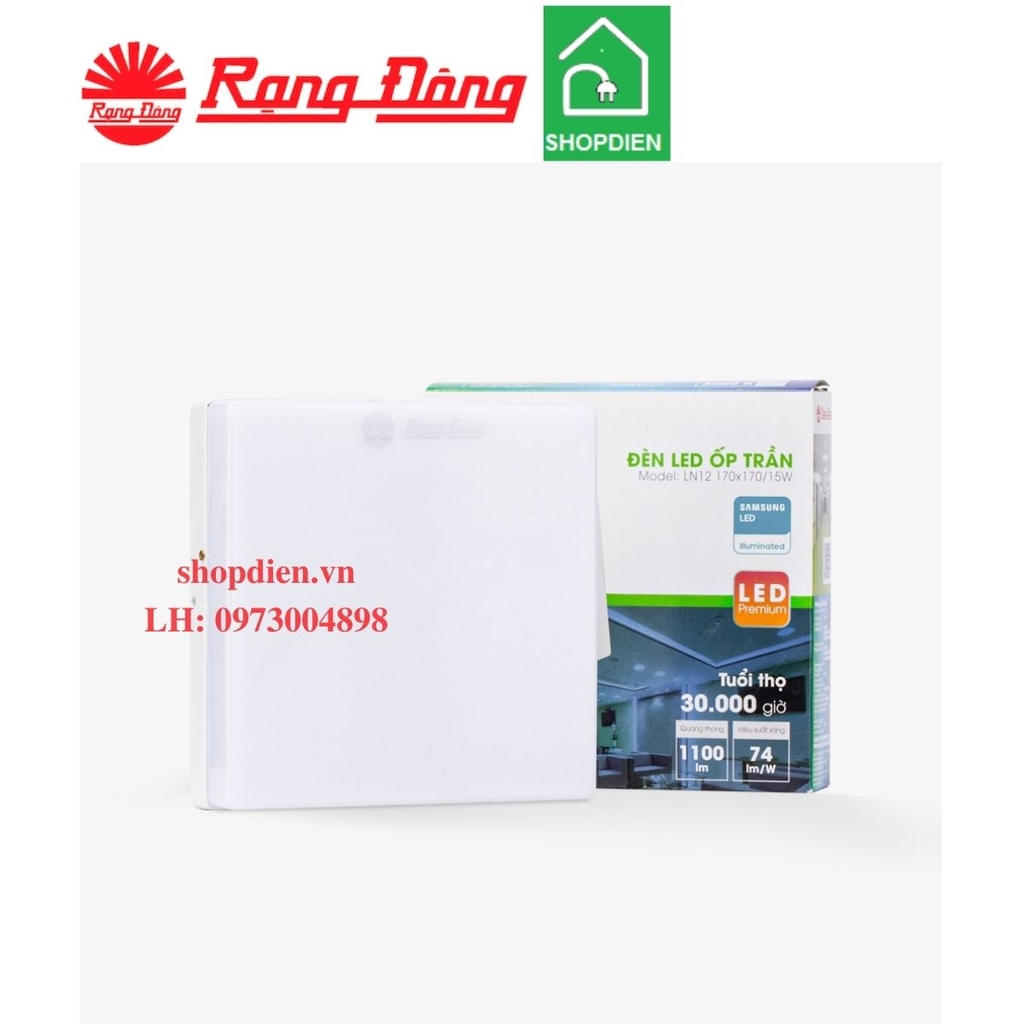 Đèn ốp trần vuông 15W Rạng Đông-LN12 170x170/15W