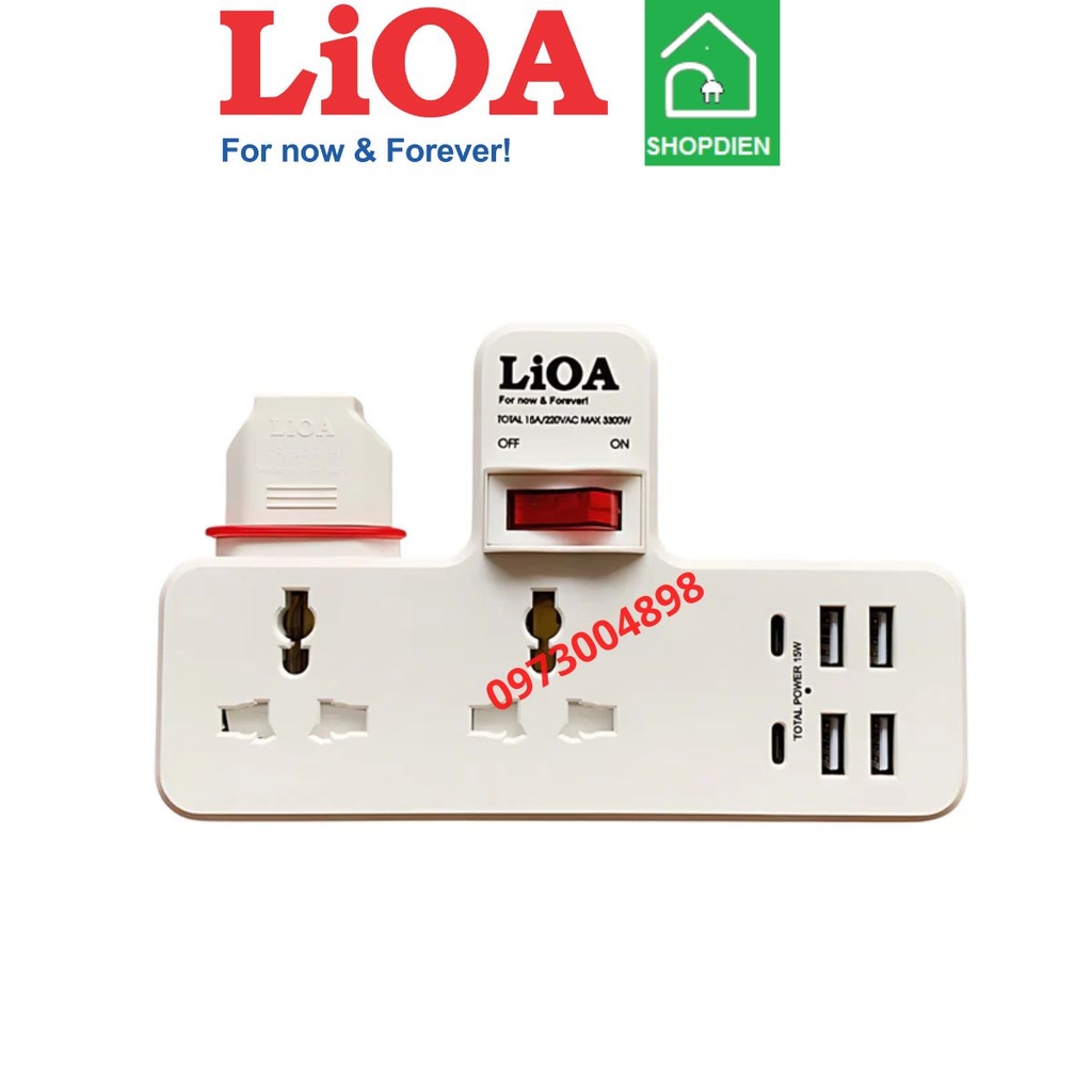 CKD2DN4A2C LIOA Ổ cắm 2 cổng đa năng và ổ USB sạc 3300W không dây