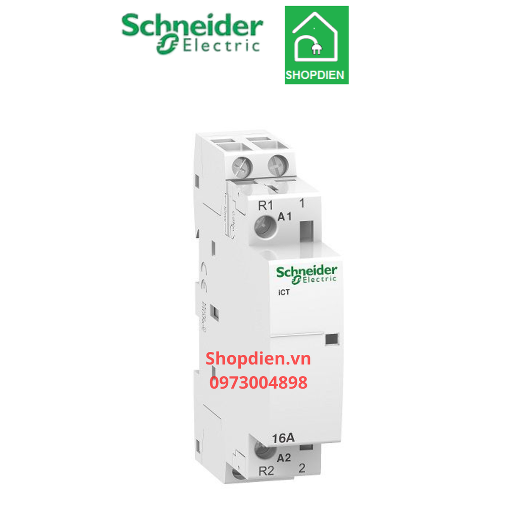 Contactor khởi động từ 1 pha dạng cài thanh DIN 2P 16A Schneider Acti9 ICT A9C22712