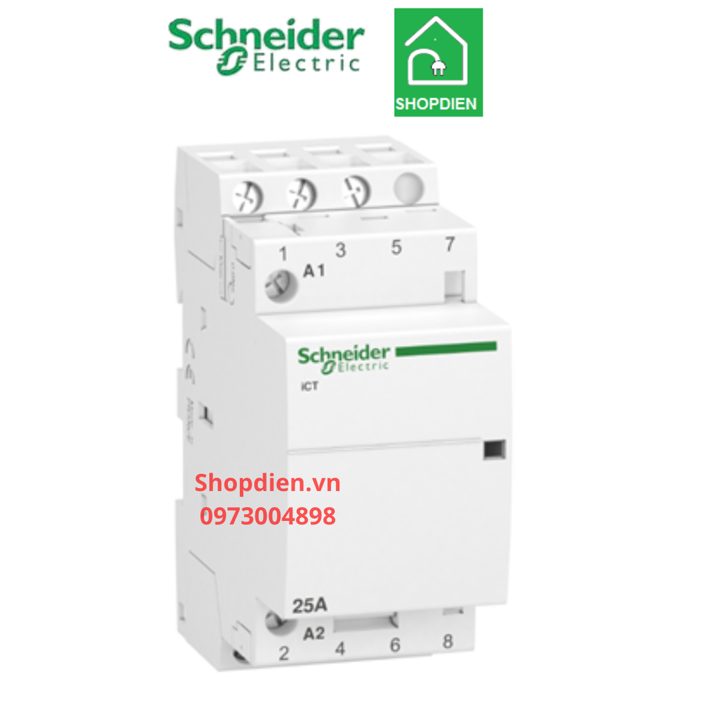 Contactor khởi động từ 3 pha dạng cài thanh DIN 3P 25A Schneider Acti9 ICT A9C20833