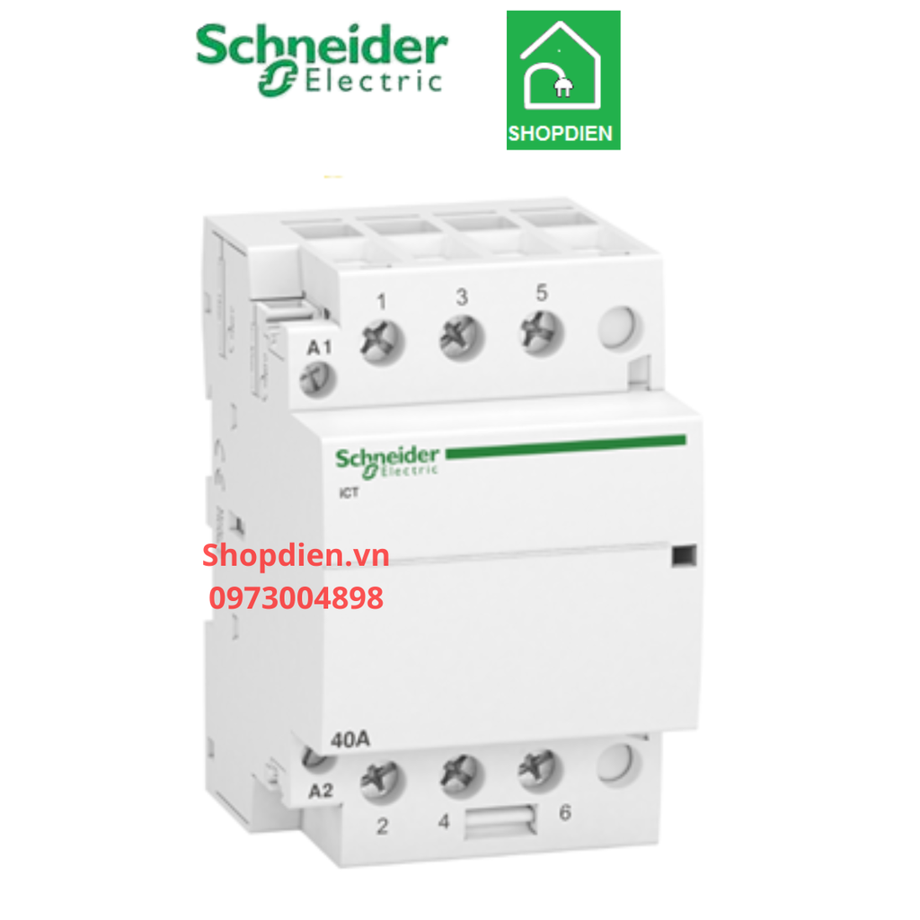 Contactor khởi động từ 3 pha dạng cài thanh DIN 3P 40A Schneider Acti9 ICT A9C20843