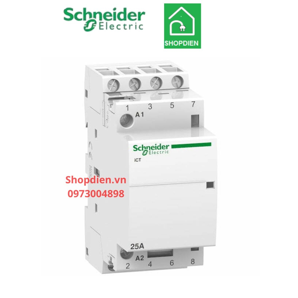 Contactor khởi động từ 4P 25A Schneider Acti9 ICT A9C20838 dạng cài DIN