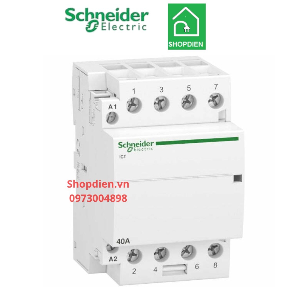 Contactor khởi động từ 3 pha dạng cài thanh DIN 4P 40A Schneider Acti9 ICT A9C20844