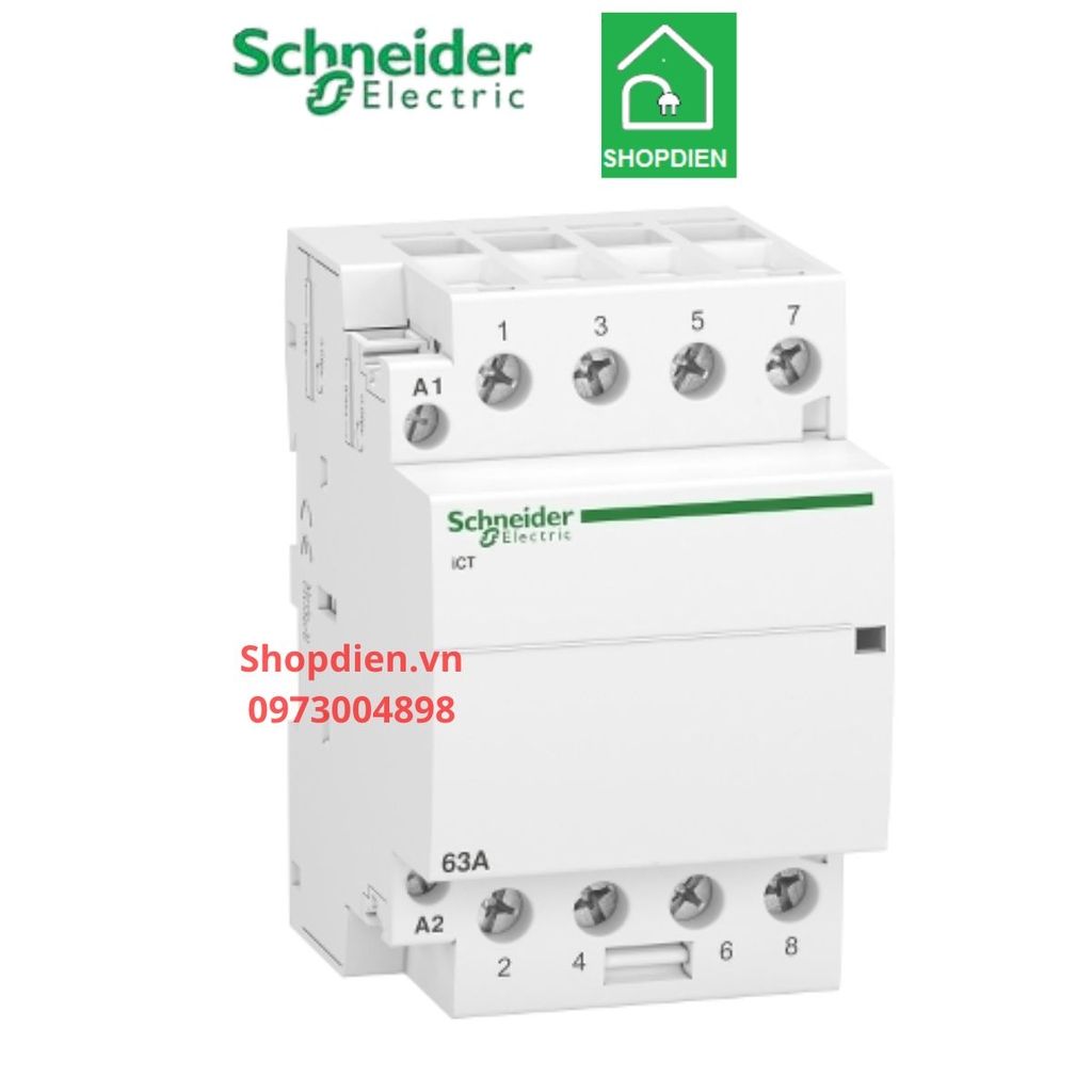 Contactor khởi động từ 3 pha dạng cài thanh DIN 4P 63A Schneider Acti9 ICT A9C20868