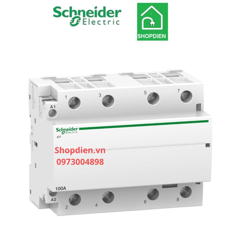 Contactor khởi động từ 3 pha dạng cài thanh DIN 4P 100A Schneider Acti9 ICT A9C20884