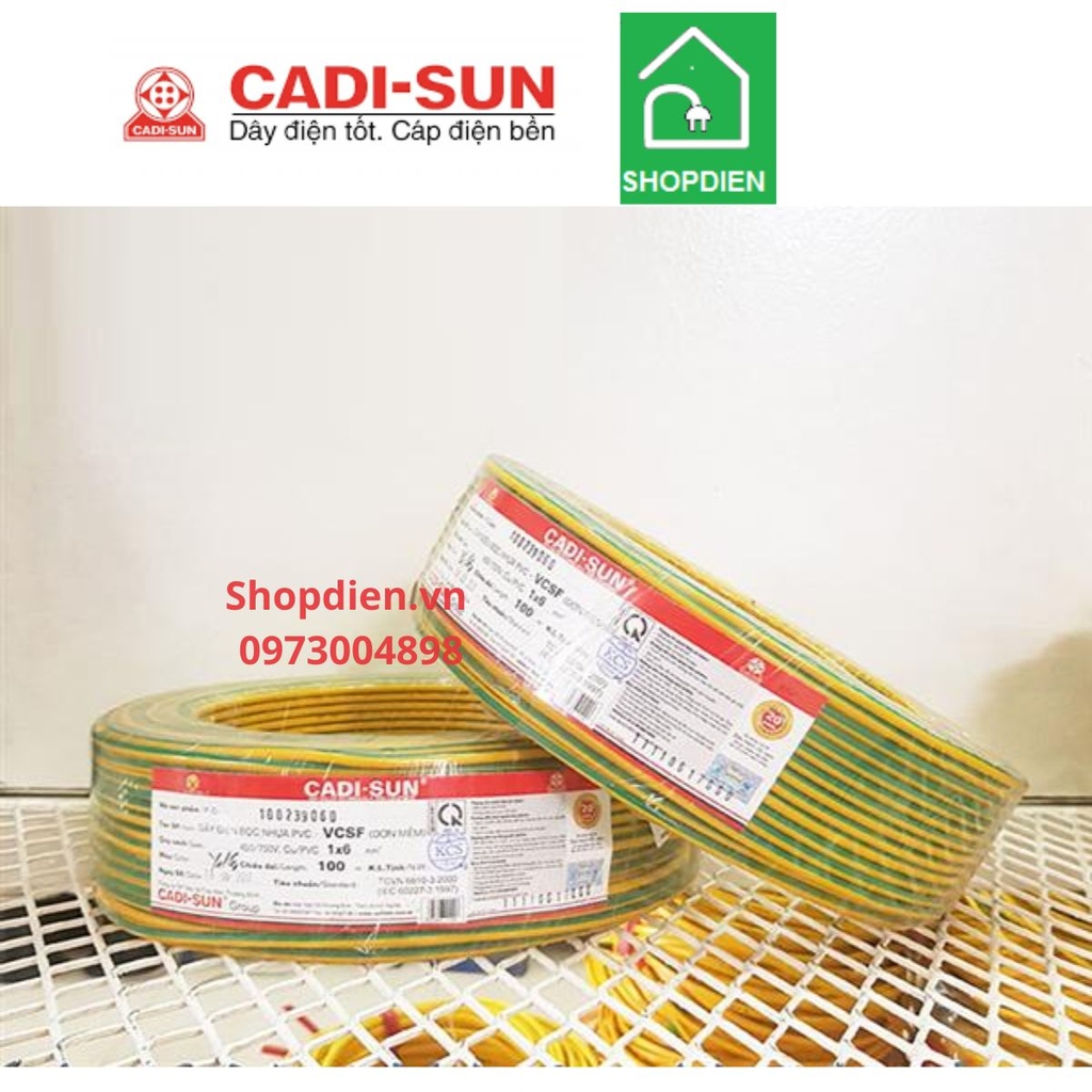 Dây tiếp địa Cu/PVC 1x6mm2 VCSF Cadisun