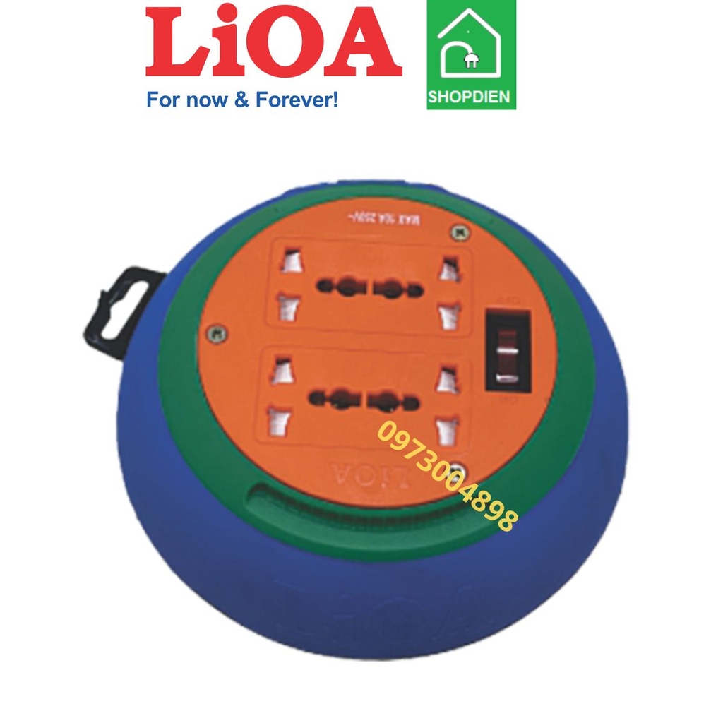 DBD53-10A LIOA Ổ cắm kéo dài Rulo quay tay 4 cổng 5m có tiếp địa