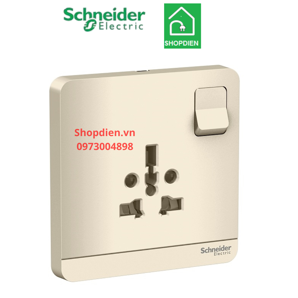 E8315TS_WG_G19 Schneider Ổ cắm đơn đa năng có công tắc AvatarOn vàng ánh kim Vuông