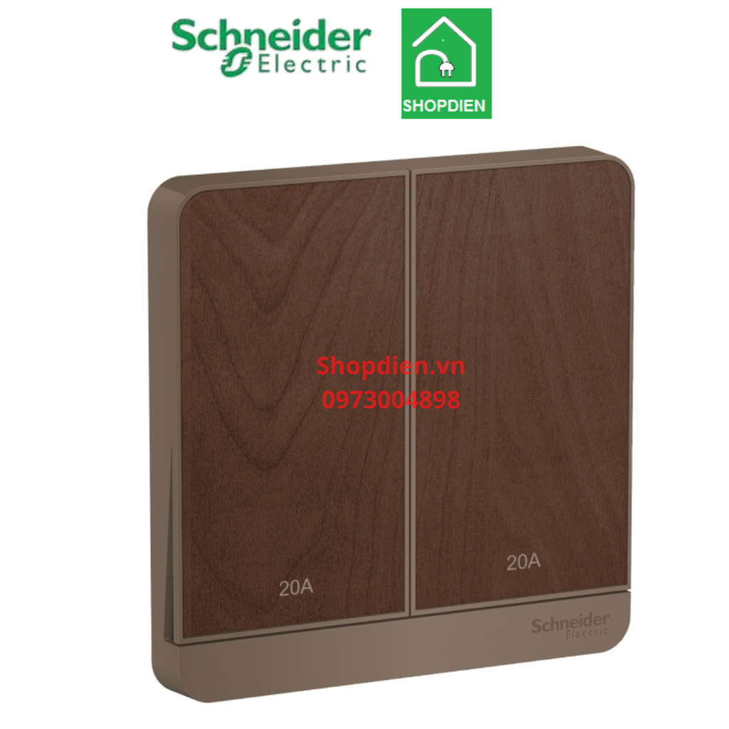 E8332D20N_WD_G19 Schneider Công tắc bình nóng lạnh đôi AvatarOn 2 cực 20A Màu Gỗ Vuông