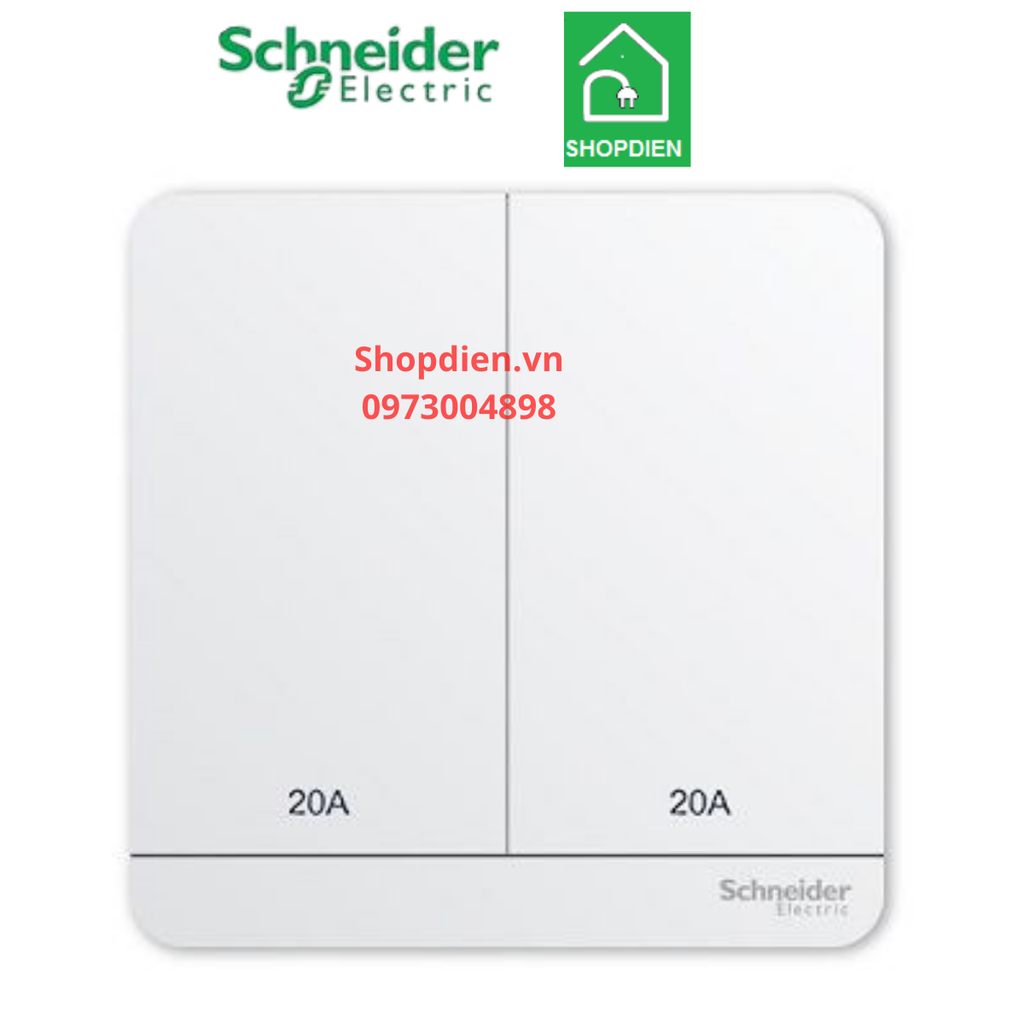 E8332D20N_WE_G19 Schneider Công tắc bình nóng lạnh đôi 2 cực 20A AvatarOn Màu trắng Vuông