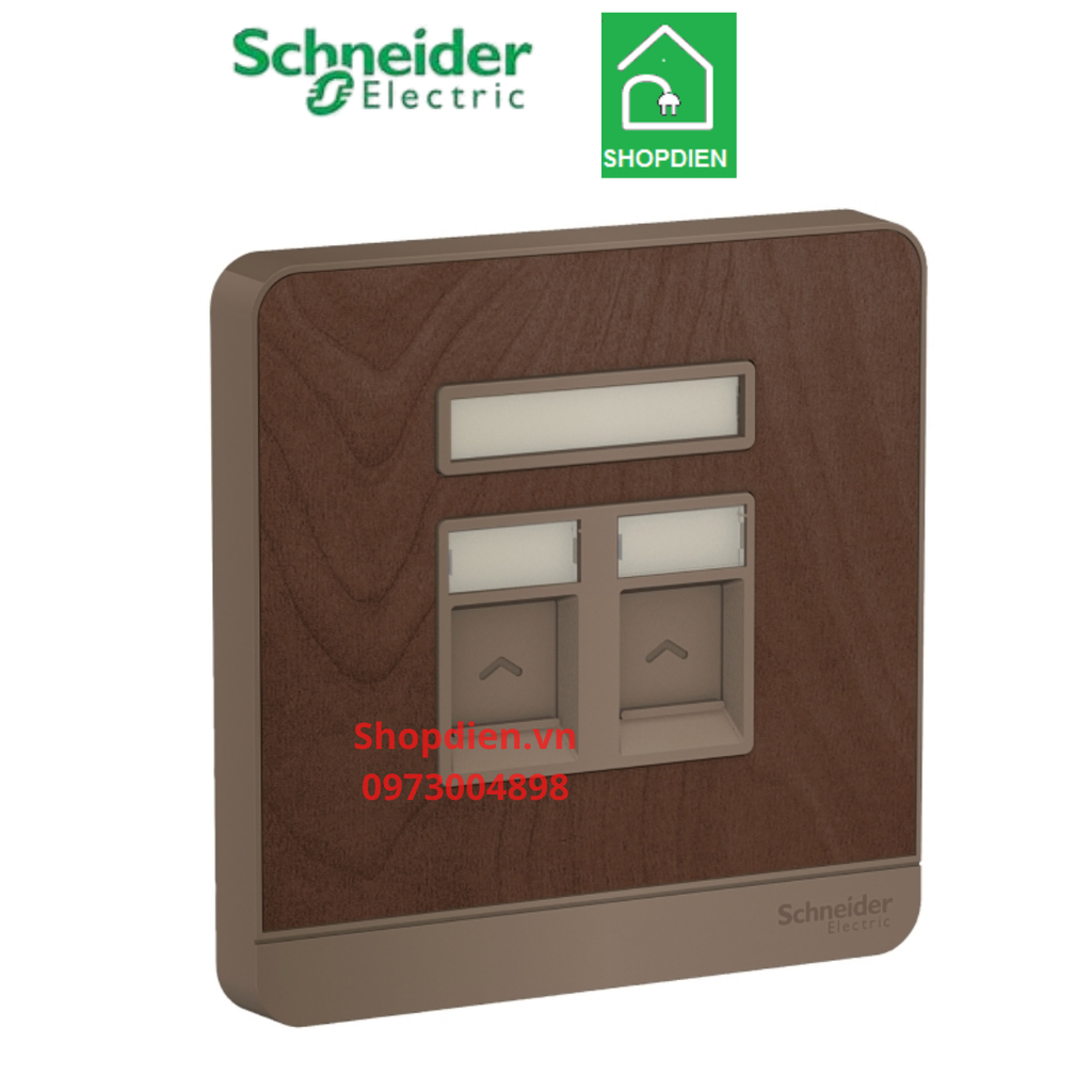 E8332TDRJS5_WD_G19 Schneider ổ cắm điện thoại và ổ cắm mạng cat5e AvatarOn Màu vân gỗ Vuông