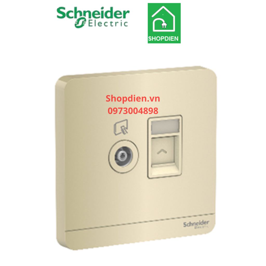 E8332TVRJS5_WG_G19 Ổ cắm Tivi và ổ mạng Lan cat5e Schneider AvatarOn Màu vàng ánh kim Vuông