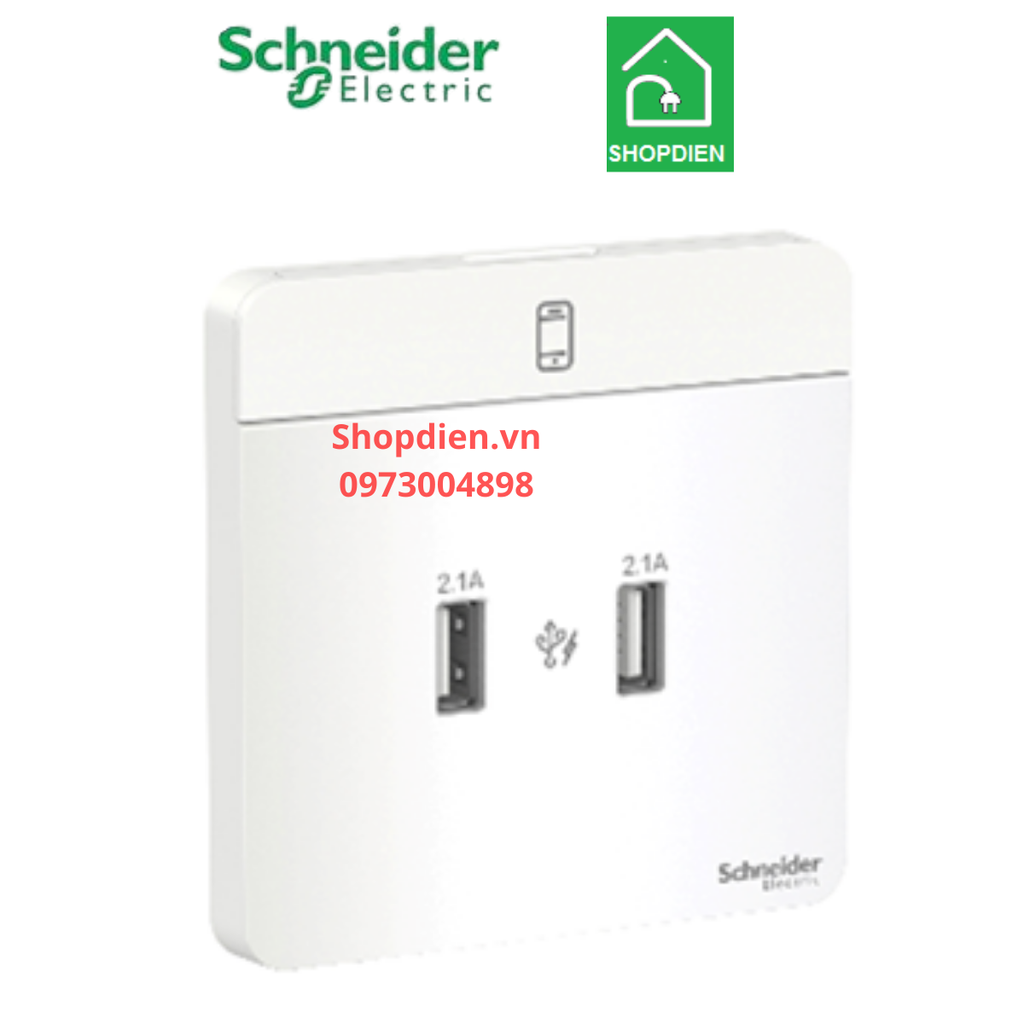 E8332USB_WE_G19 Schneider ổ cắm sạc USB đôi AvatarOn Màu trắng Vuông