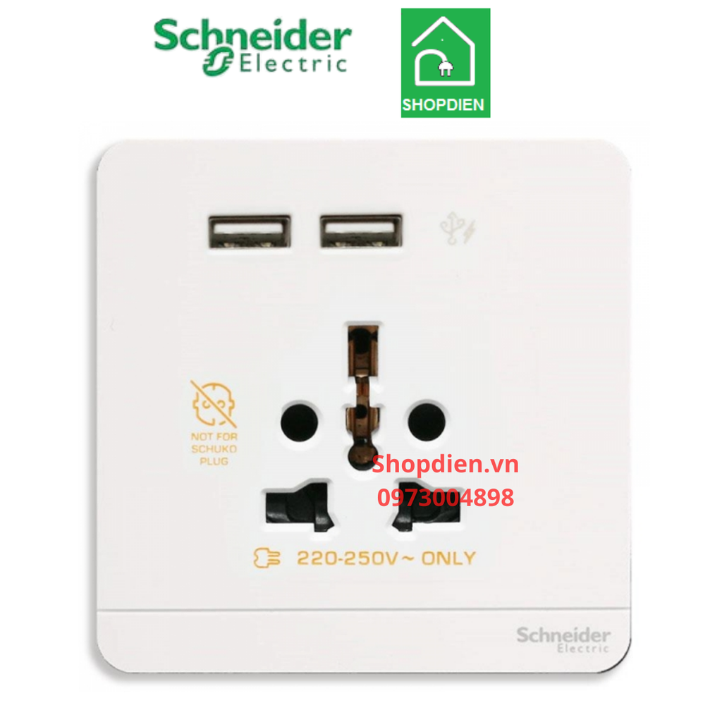 E8342616USB_WE_G19 Schneider Ổ cắm đa năng có cổng sạc USB đôi AvatarOn Màu trắng Vuông