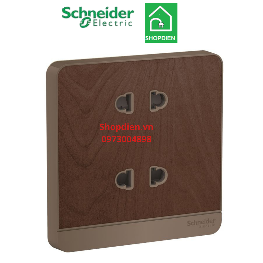 E83426U2_WD_G19 Schneider Ổ cắm đôi 2 chân AvatarOn Màu vân gỗ Vuông