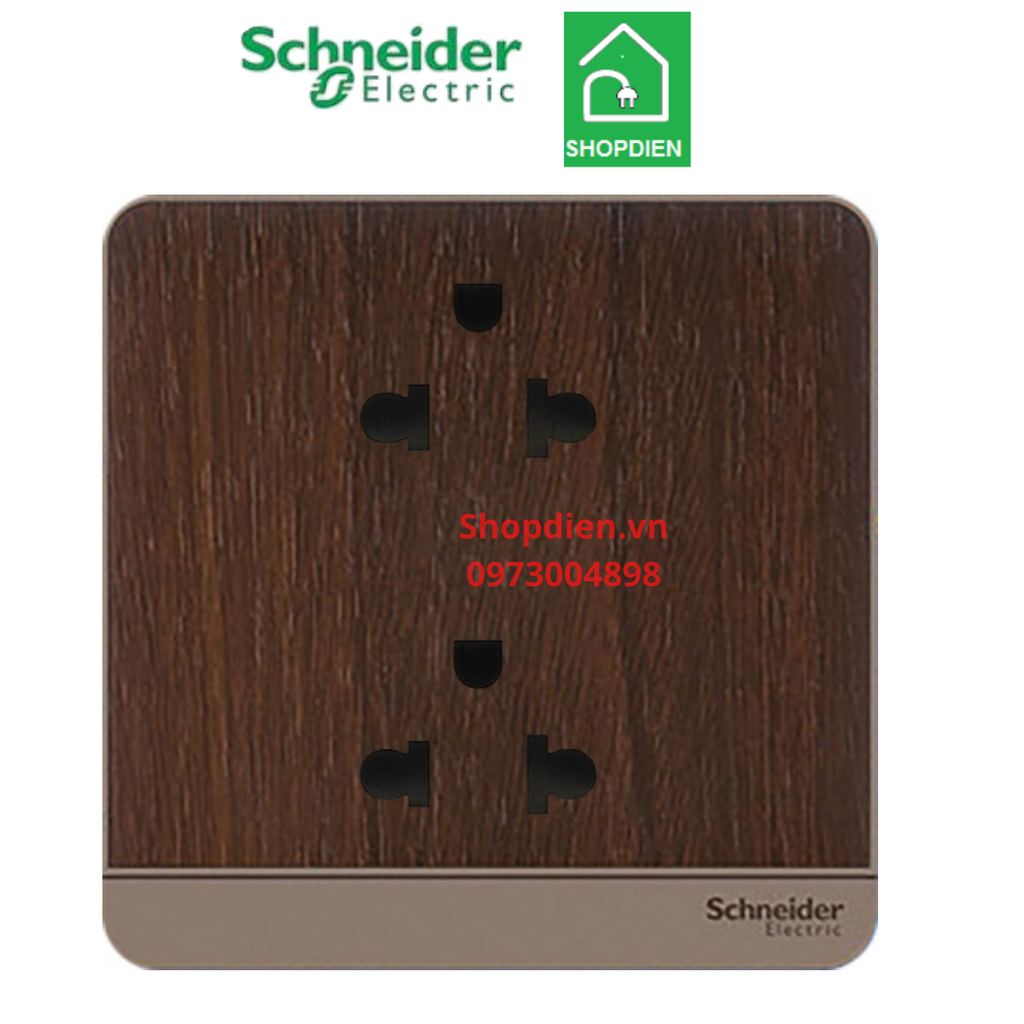 E83426UES2_WD_G19 Schneider Ổ cắm đôi 3 chấu 16A AvatarOn Màu vân gỗ Vuông