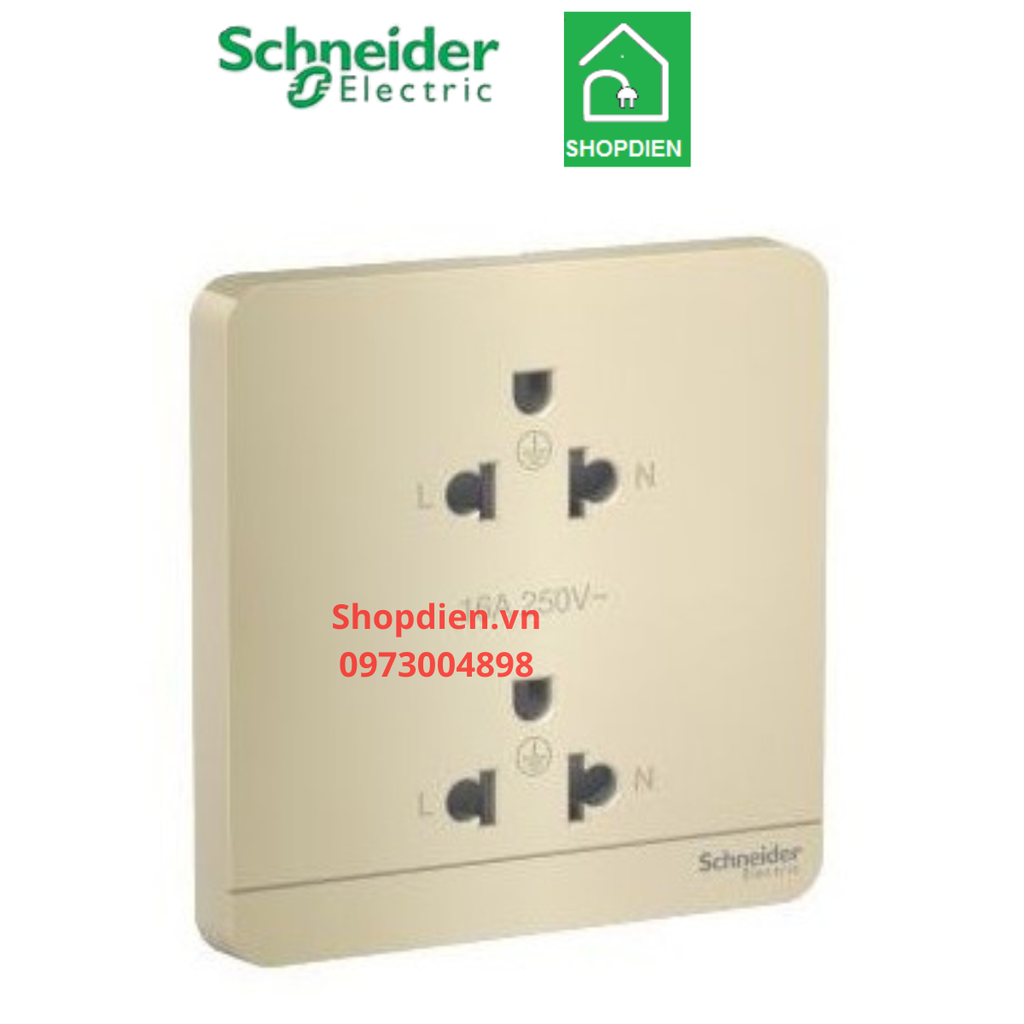 E83426UES2_WG_G19 Schneider Ổ cắm đôi 3 chấu 16A AvatarOn vàng ánh kim Vuông