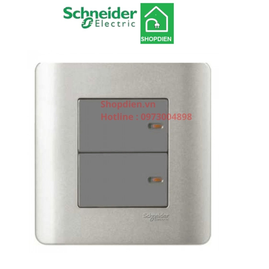 E8432_2_SA_G19 Schneider Công tắc đôi 2 chiều Zencelo màu xám bạc
