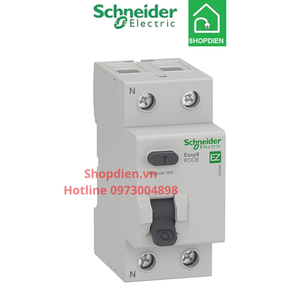 EZ9R36263 Schneider RCCB 2P 63A 30mA Easy9 Aptomat chống giật rò điện