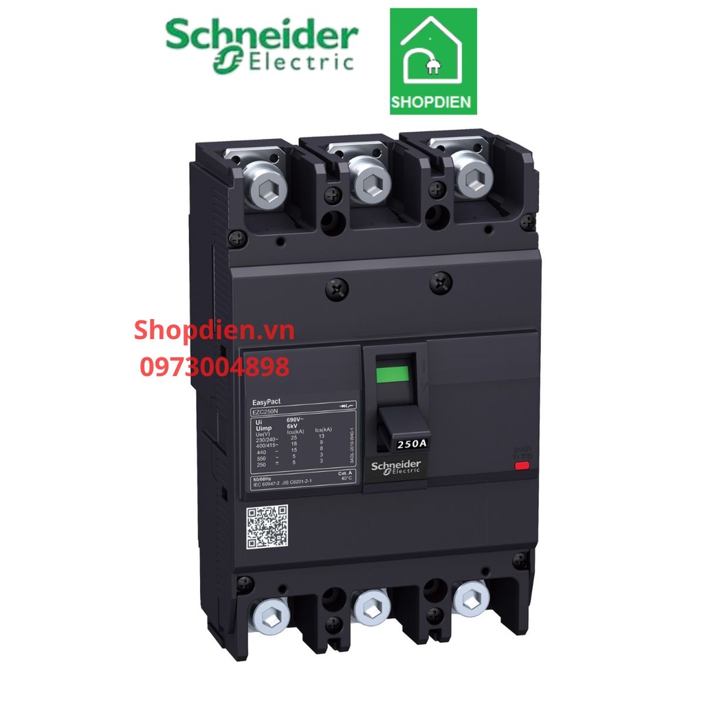 EZC250F3225 Schneider MCCB 3P 225A 18KA EZC250F Easypact Aptomat Cầu dao tự động