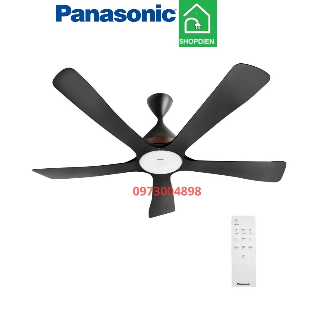 F-60DGN Panasonic Quạt trần 5 cánh màu đen điều khiển ứng dụng app wifi