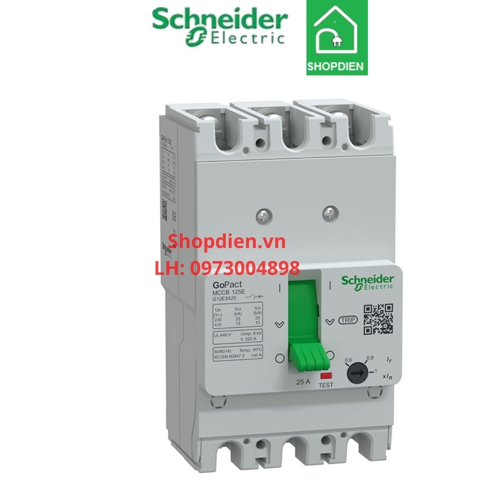 G12E3A25 Schneider MCCB 3P 25A 15KA Gopact 125E Aptomat Cầu dao tự động