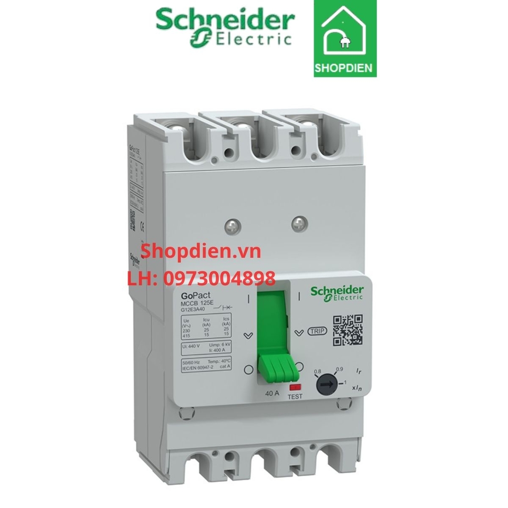 G12E3A40 Schneider MCCB 3P 40A 15KA Gopact 125E Aptomat Cầu dao tự động