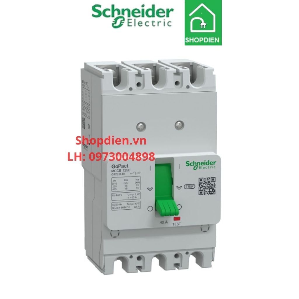 G12E3F40 Schneider MCCB 3P 40A 15KA Gopact 125E Aptomat Cầu dao tự động