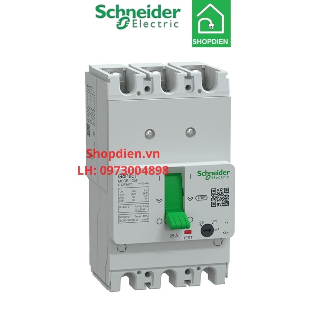 G12F3A25 Schneider MCCB 3P 25A 30KA Gopact 125F Aptomat Cầu dao tự động