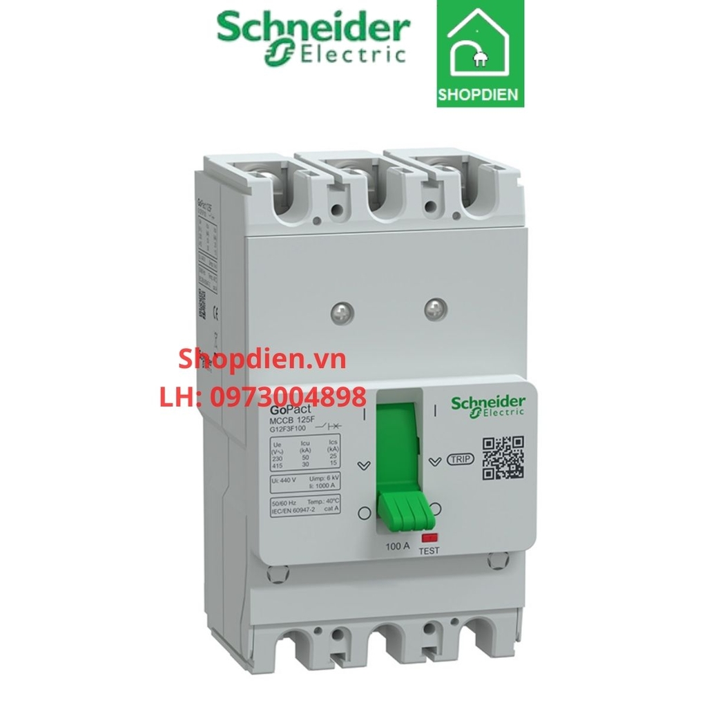 G12F3F100 Schneider MCCB 3P 100A 30KA Gopact 125F Aptomat Cầu dao tự động