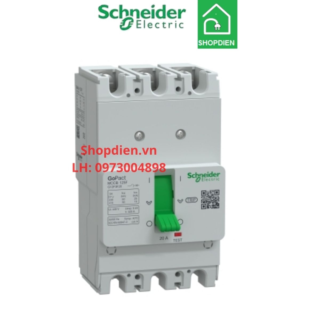 G12F3F20 Schneider MCCB 3P 20A 30KA Gopact 125F Aptomat Cầu dao tự động