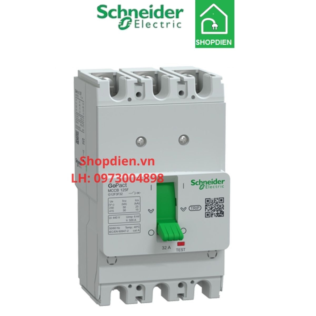 G12F3F32 Schneider MCCB 3P 32A 30KA Gopact 125F Aptomat Cầu dao tự động