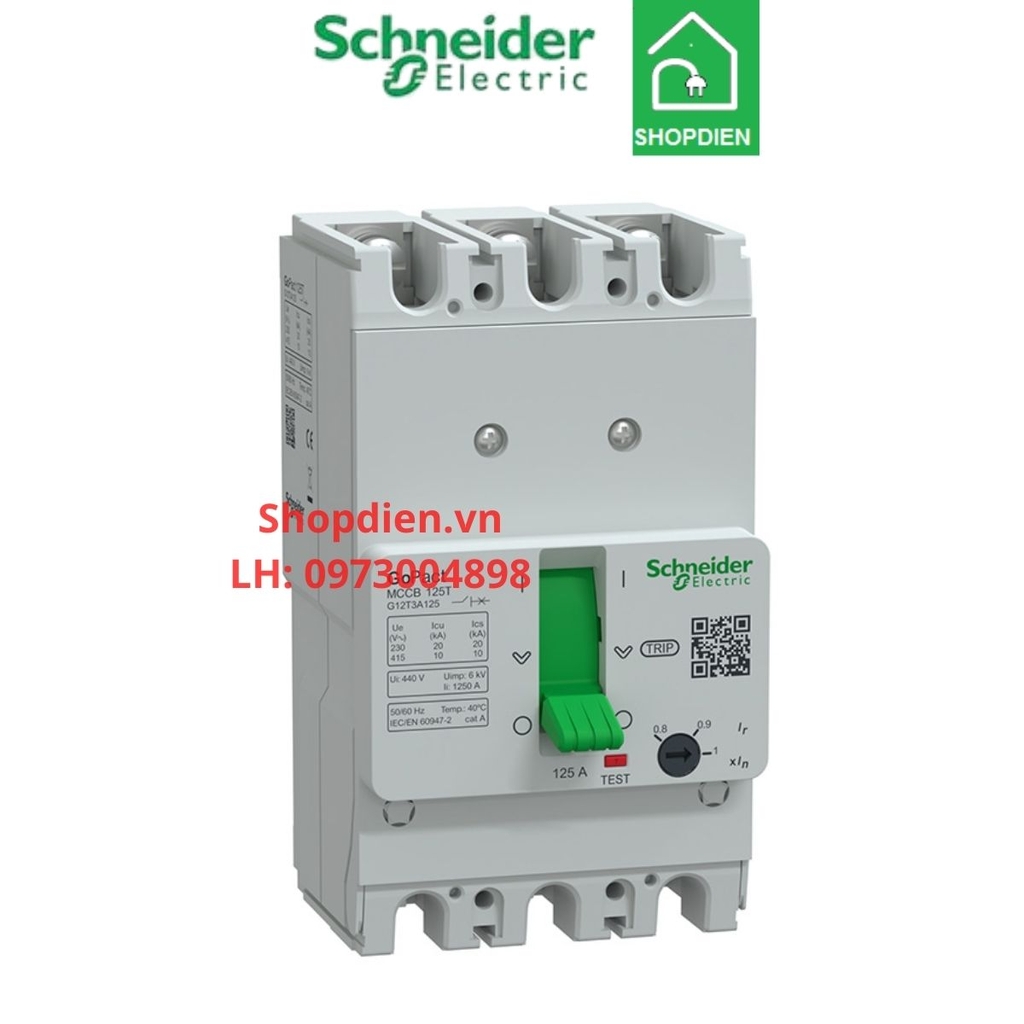G12T3A125 Schneider MCCB 3P 125A 10kA Gopact 125T Aptomat Cầu dao tự động