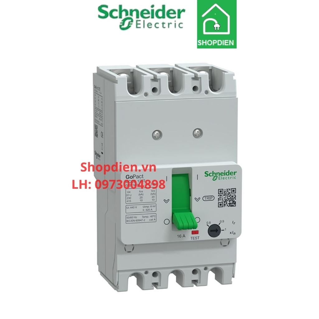 G12T3A16 Schneider MCCB 3P 16A 10kA Gopact 125T Aptomat Cầu dao tự động