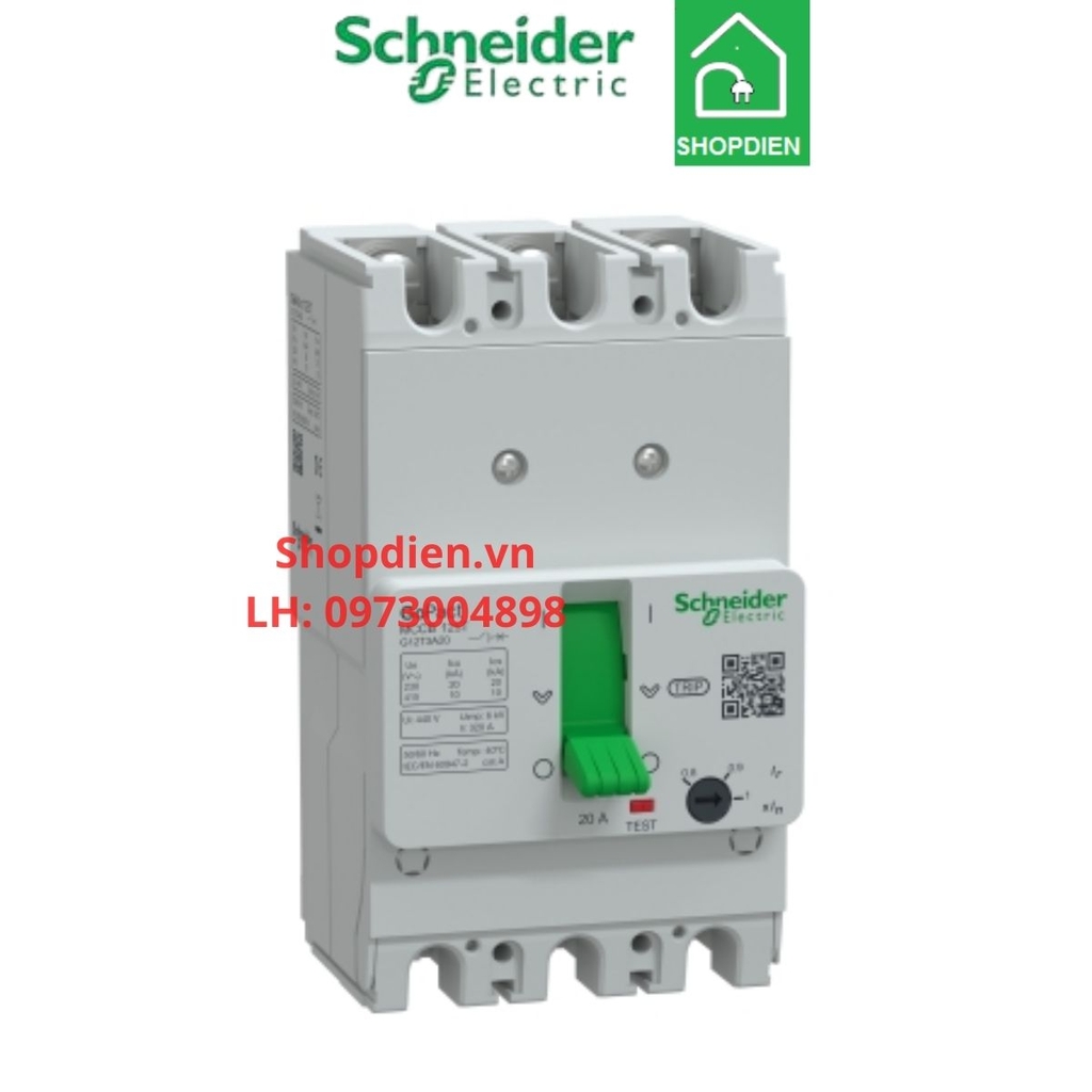 G12T3A20 Schneider MCCB 3P 20A 10kA Gopact 125T Aptomat Cầu dao tự động