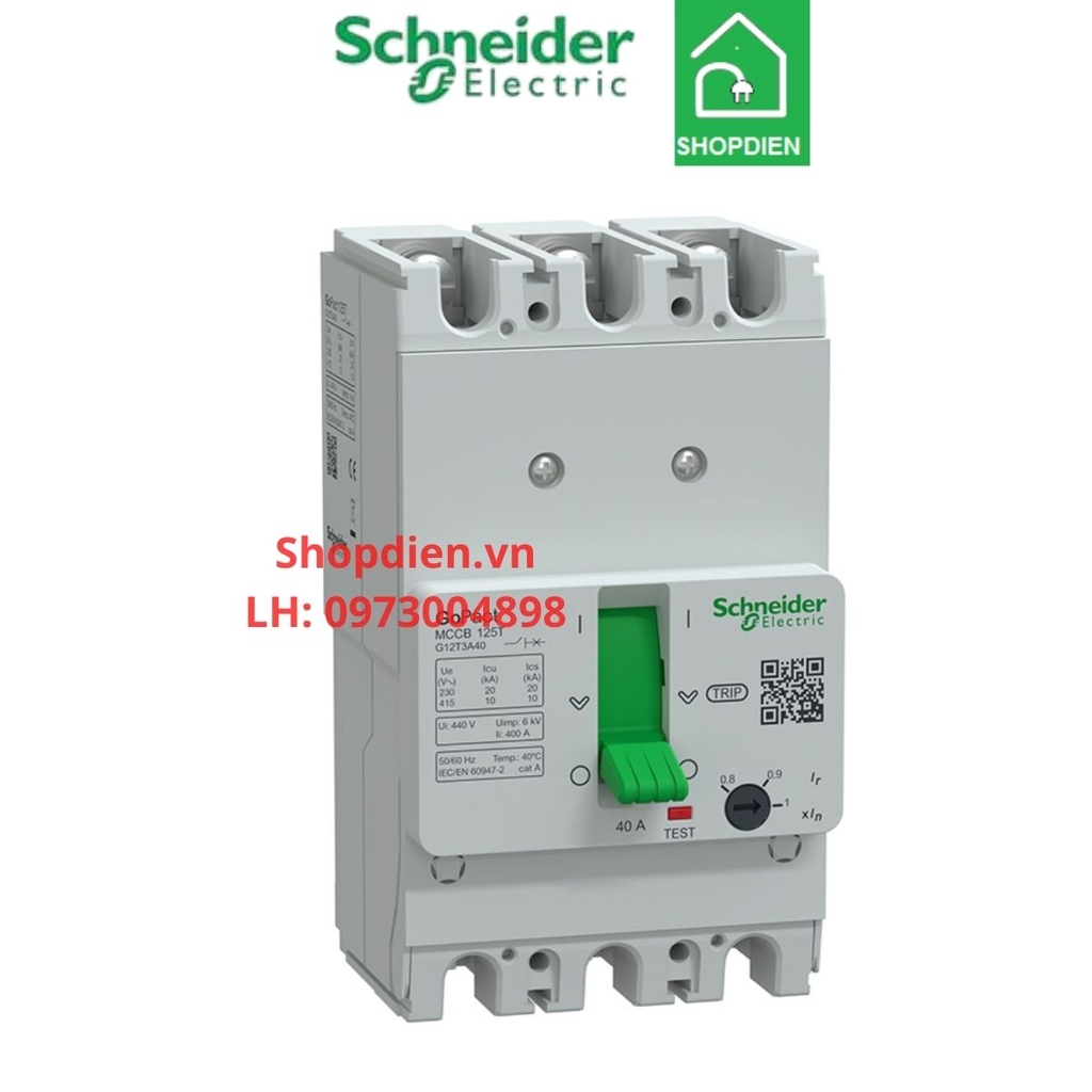 G12T3A40 Schneider MCCB 3P 40A 10kA Gopact 125T Aptomat Cầu dao tự động