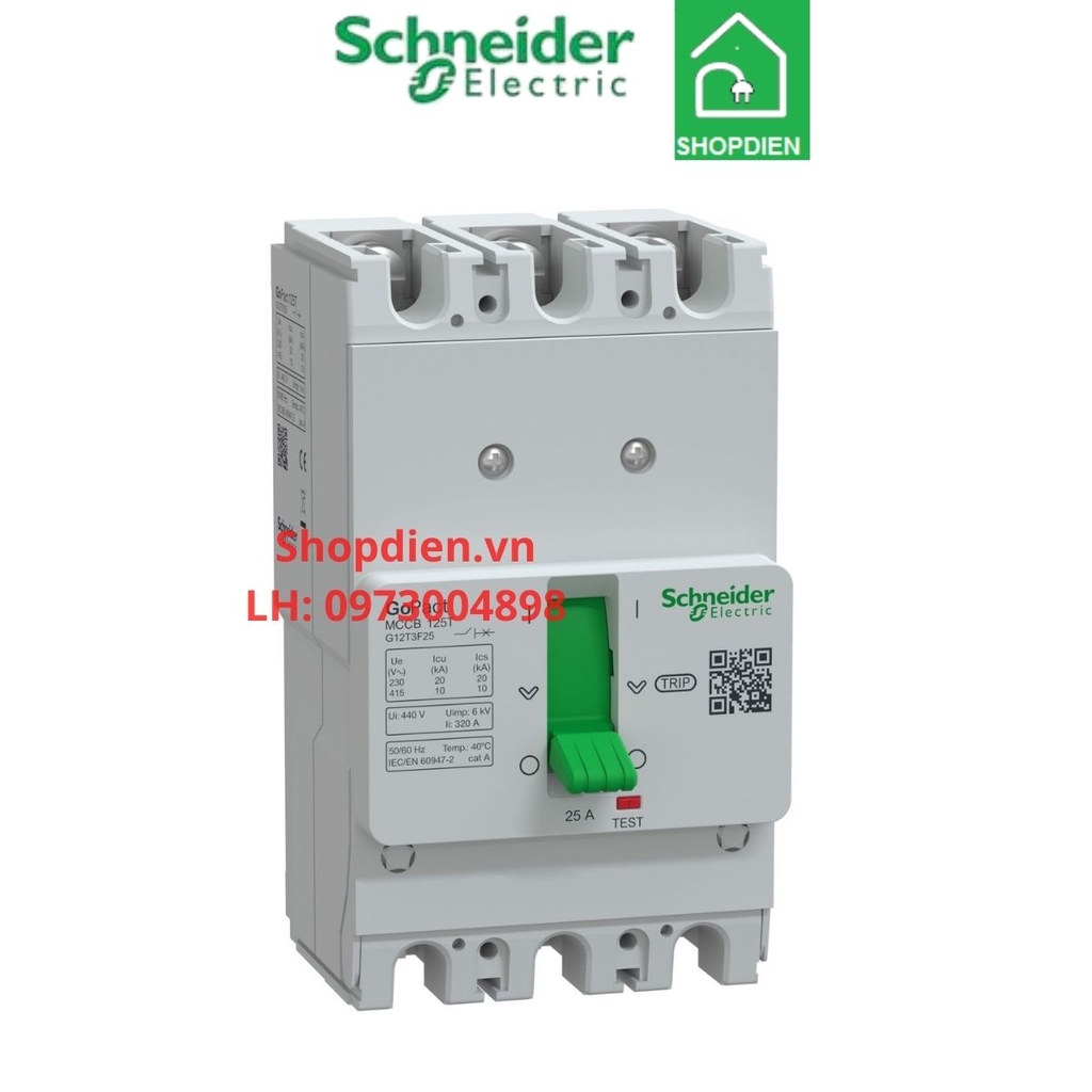 G12T3F25 Schneider MCCB 3P 25A 10kA Gopact 125T Aptomat Cầu dao tự động